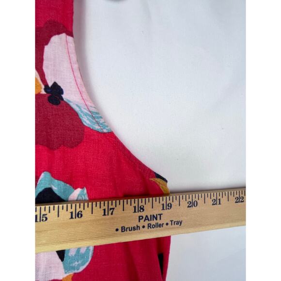 Sigrid Olsen Womens Med Red Floral  100% Linen A-Line Sleeveless Summer Dress - Picture 4 of 9